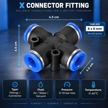 Implemental Pneumatic Pu Push Equal Union Cross Connector-8X8-2Pcs - 1