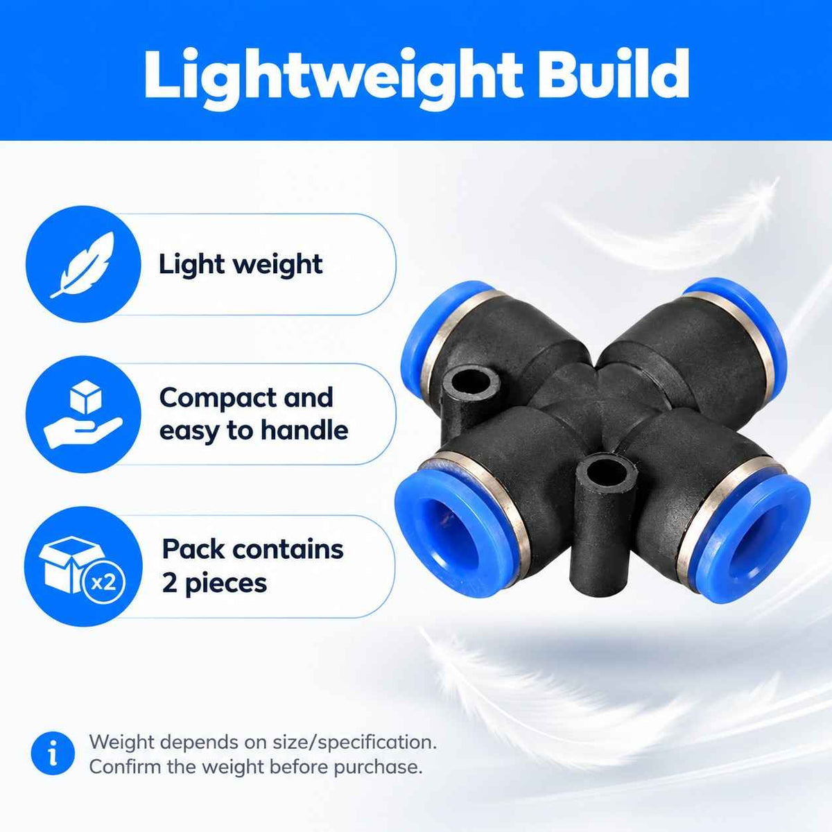 Pneumatic Pu Push Equal Union Cross Connector-8X8-2Pcs