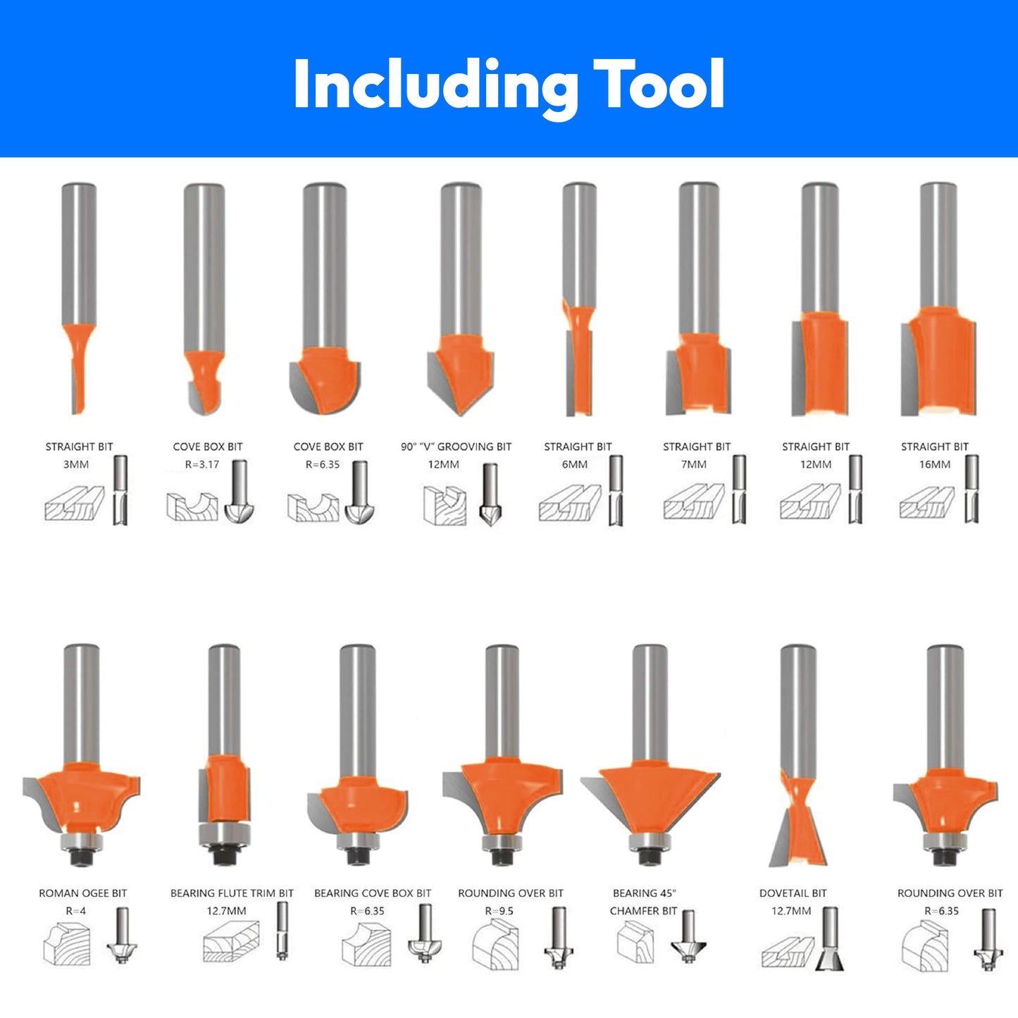 Premium Router bit set-8mm-12pcs