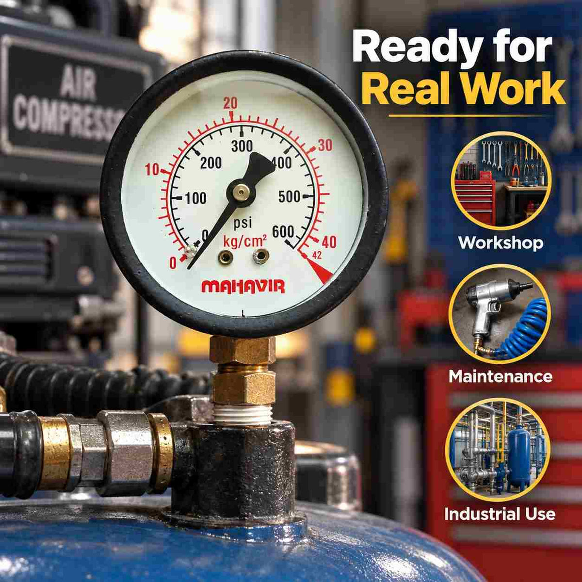 Implemental Pressure Gauge-2 1/2 Inch Thread 1/4Inch (600 PSI 40 Kg/Cm²) - 1