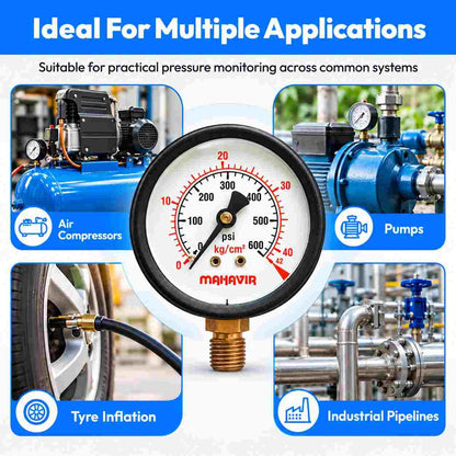 Pressure Gauge-2 1/2 Inch Thread 1/4Inch (500 PSI 35 Kg/Cm²)