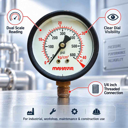 Implemental Pressure Gauge-2 1/2 Inch Thread 1/4Inch (600 PSI 40 Kg/Cm²) - 1
