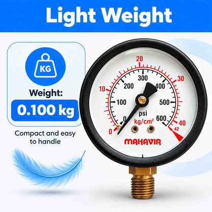 Pressure Gauge-2 1/2 Inch Thread 1/4Inch (500 PSI 35 Kg/Cm²)