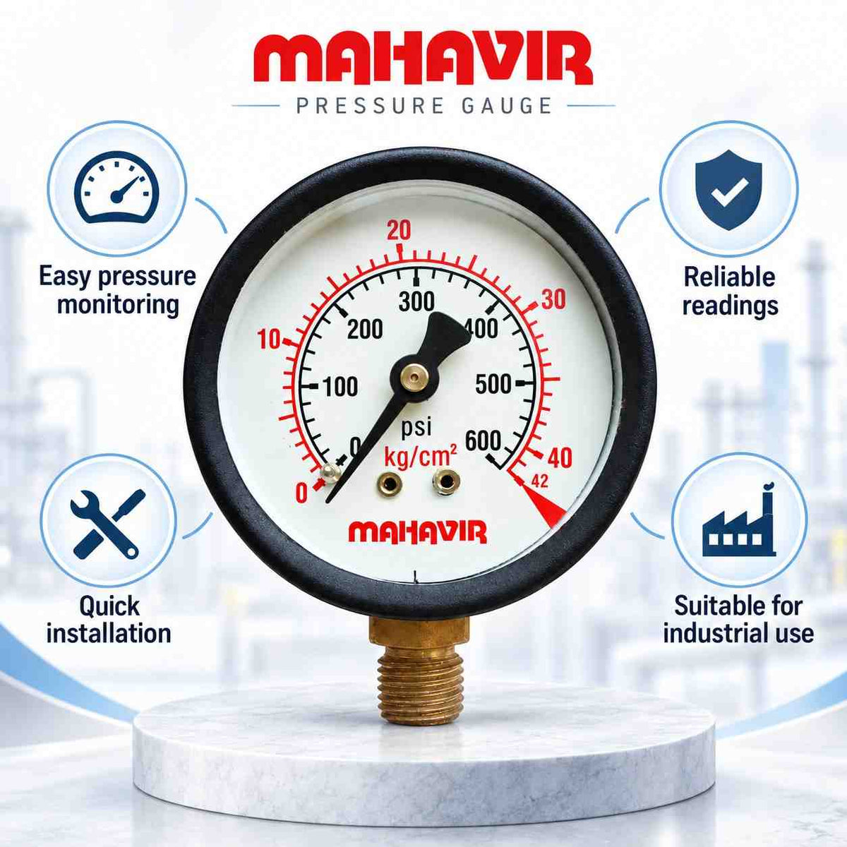 Pressure Gauge-2 1/2 Inch Thread 1/4Inch (600 PSI 40 Kg/Cm²)