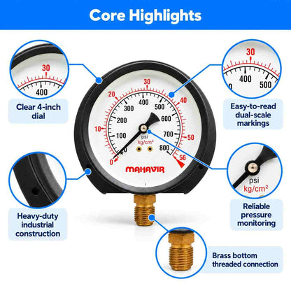 Pressure Gauge Industrial Heavy Duty - 4 Inch