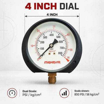 Pressure Gauge Industrial Heavy Duty - 4 Inch