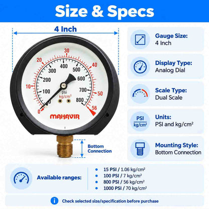 Pressure Gauge Industrial Heavy Duty - 4 Inch