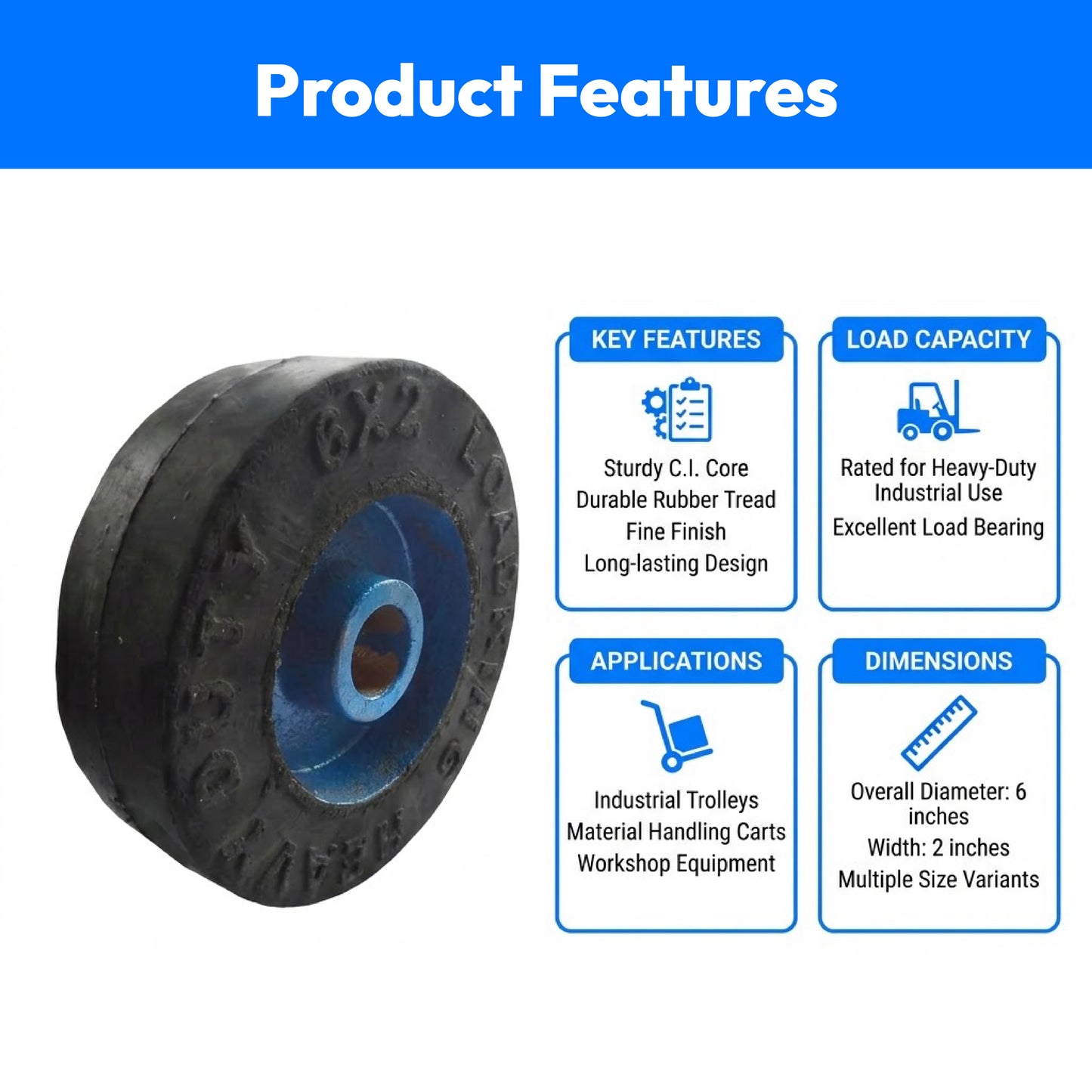 Rubber Bonded C.I Wheel Without Bearing For 6205