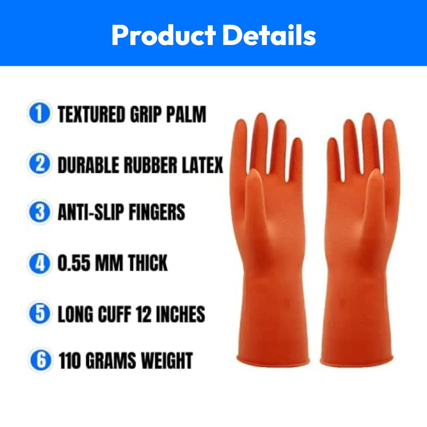 Rubber Hand Gloves 10inch