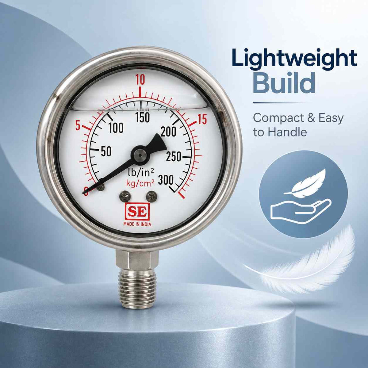 Implemental S.S. Glycerin filled Pressure Gauge 2.1/2 X 300 Psi 1/4" - 1