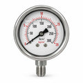 S.S. Glycerin filled Pressure Gauge 2.1/2 X 300 Psi 1/4