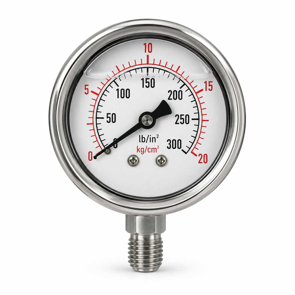 S.S. Glycerin filled Pressure Gauge 2.1/2 X 300 Psi 1/4"