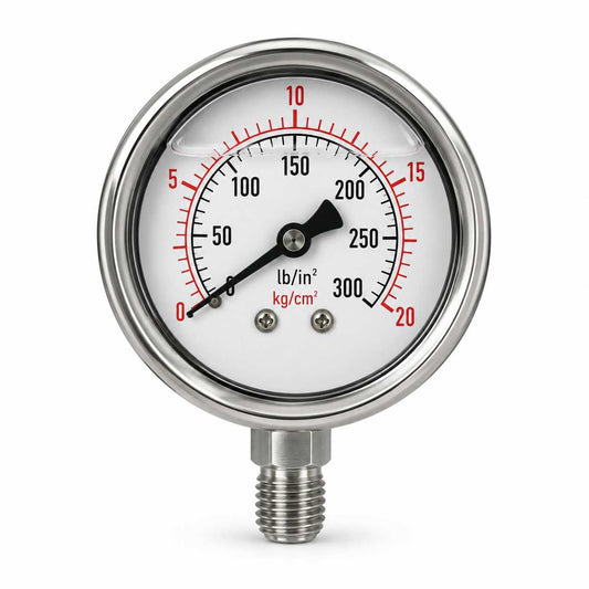 S.S. Glycerin filled Pressure Gauge 2.1/2 X 300 Psi 1/4"