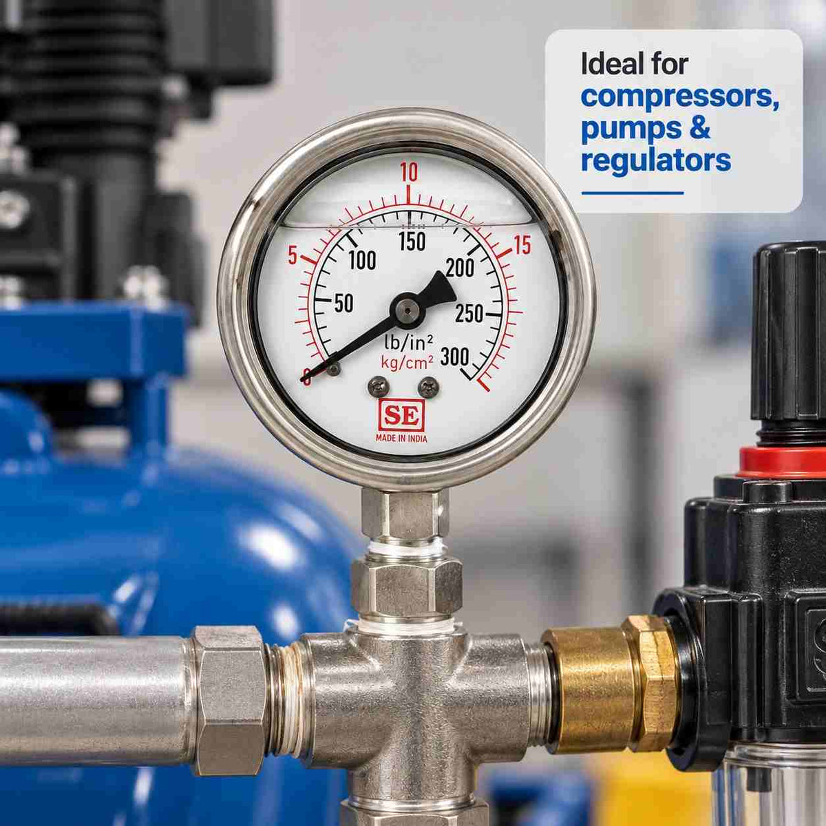 Implemental S.S. Glycerin filled Pressure Gauge 2.1/2 X 300 Psi 1/4" - 1