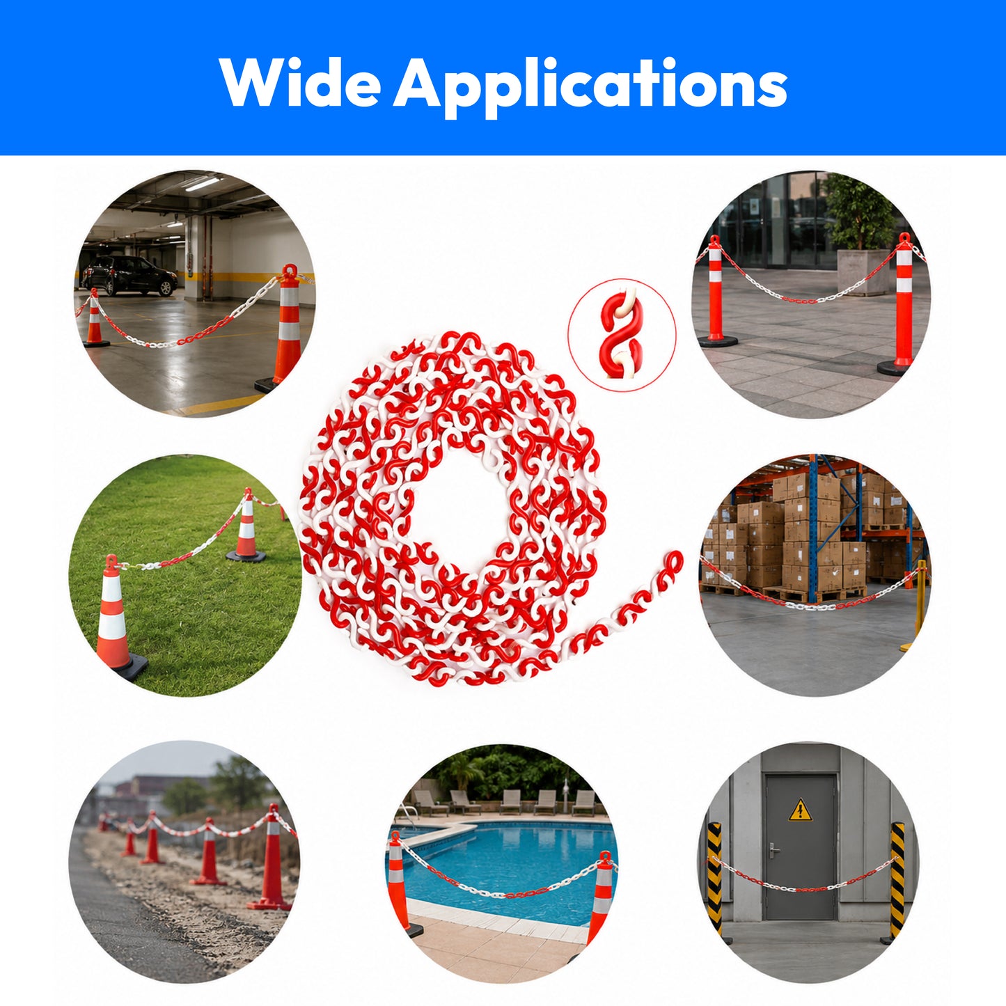 S Hook Type Plastic Safety Chain Barrier Cone-Thickness-6mm