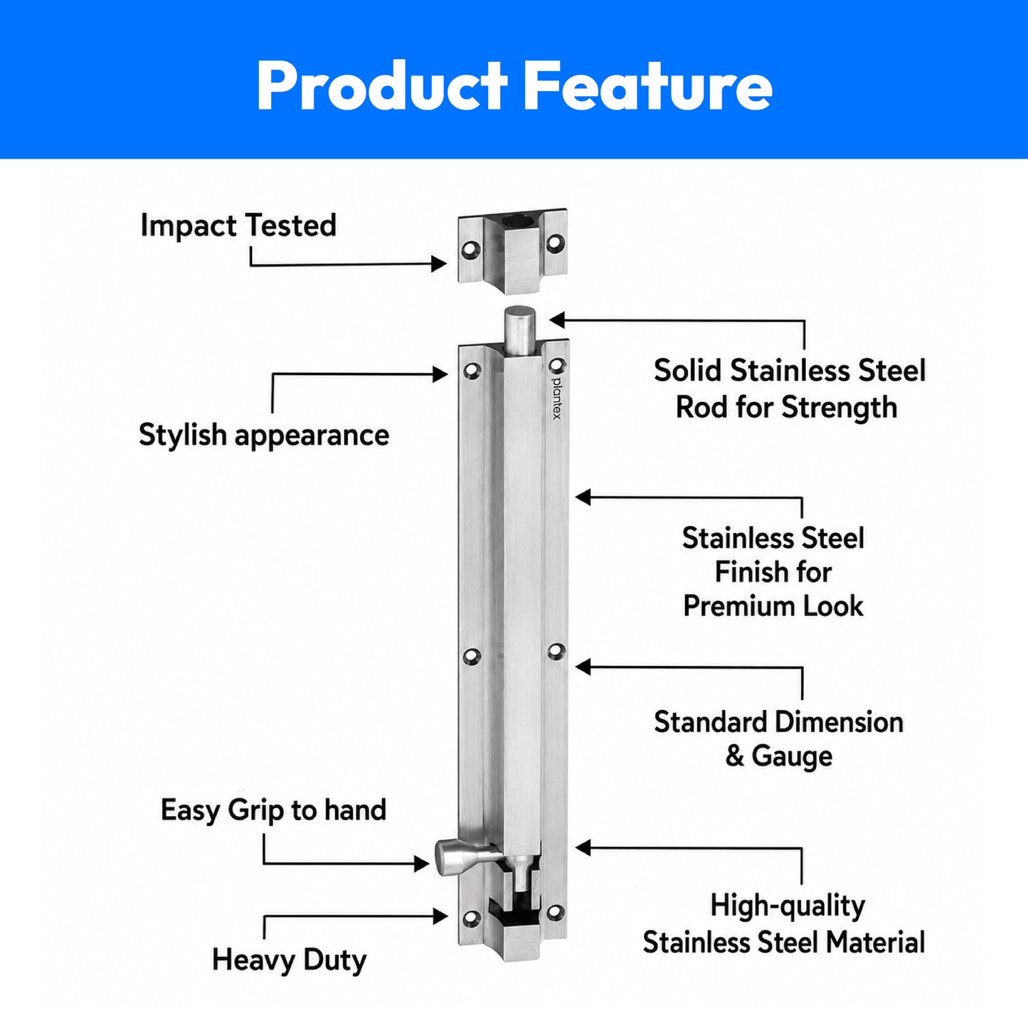 SS Tower Bolt for Doors and Windows(Kundi, Chitakni)-6 inch