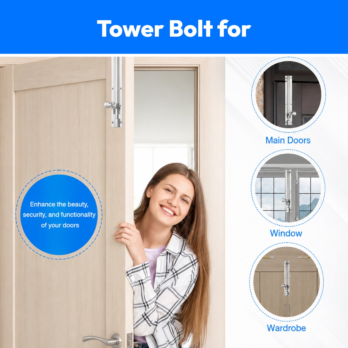 SS Tower Bolt for Doors and Windows(Kundi, Chitakni)-6 inch