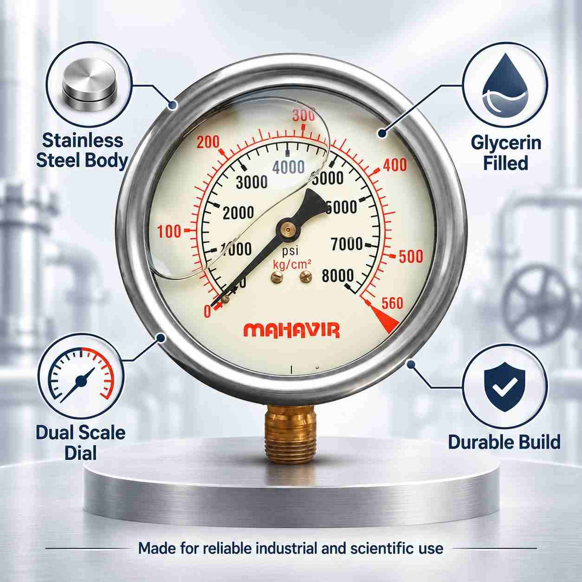 Implemental SS Glycerin Filled Pressure Gauge - 1