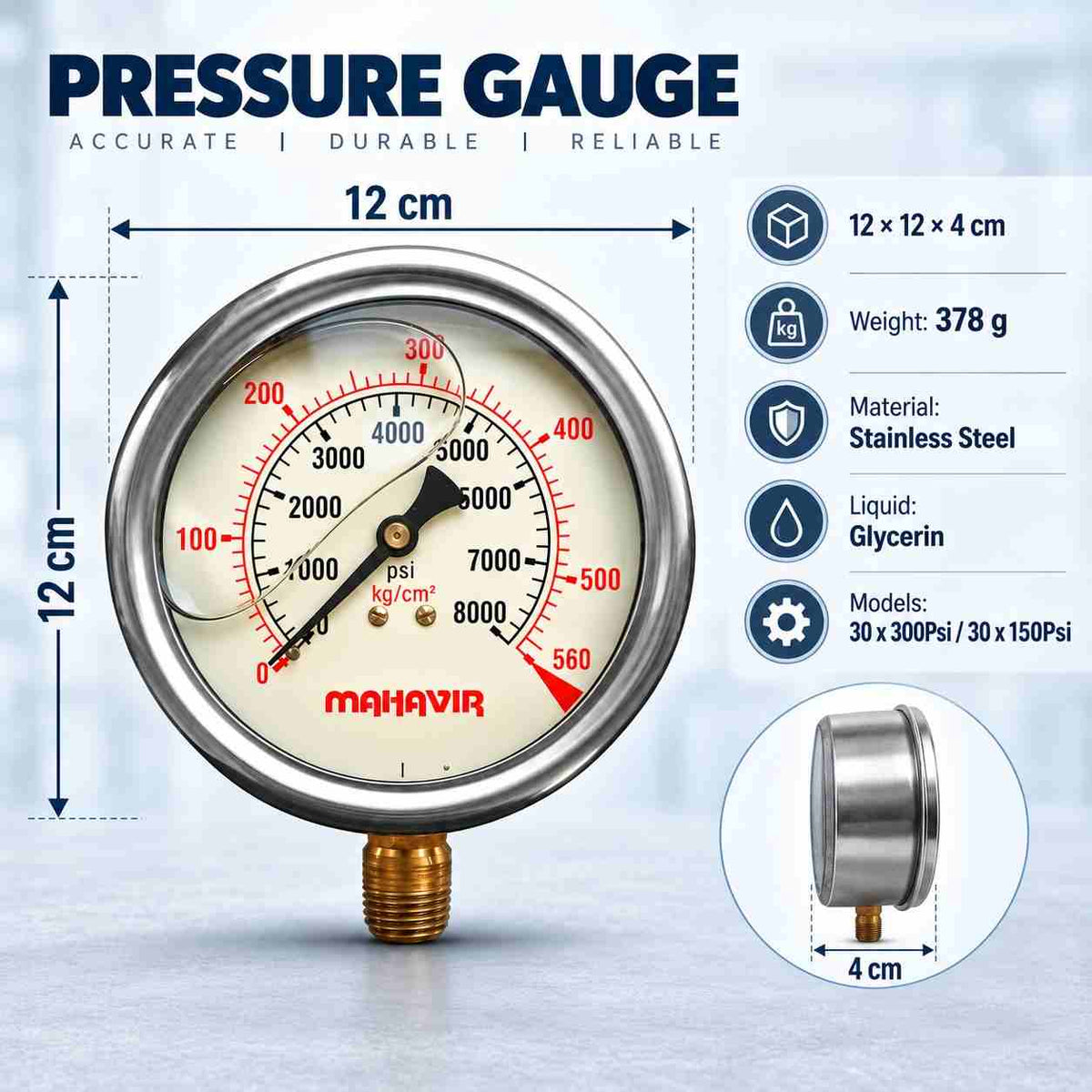 Implemental SS Glycerin Filled Pressure Gauge - 1