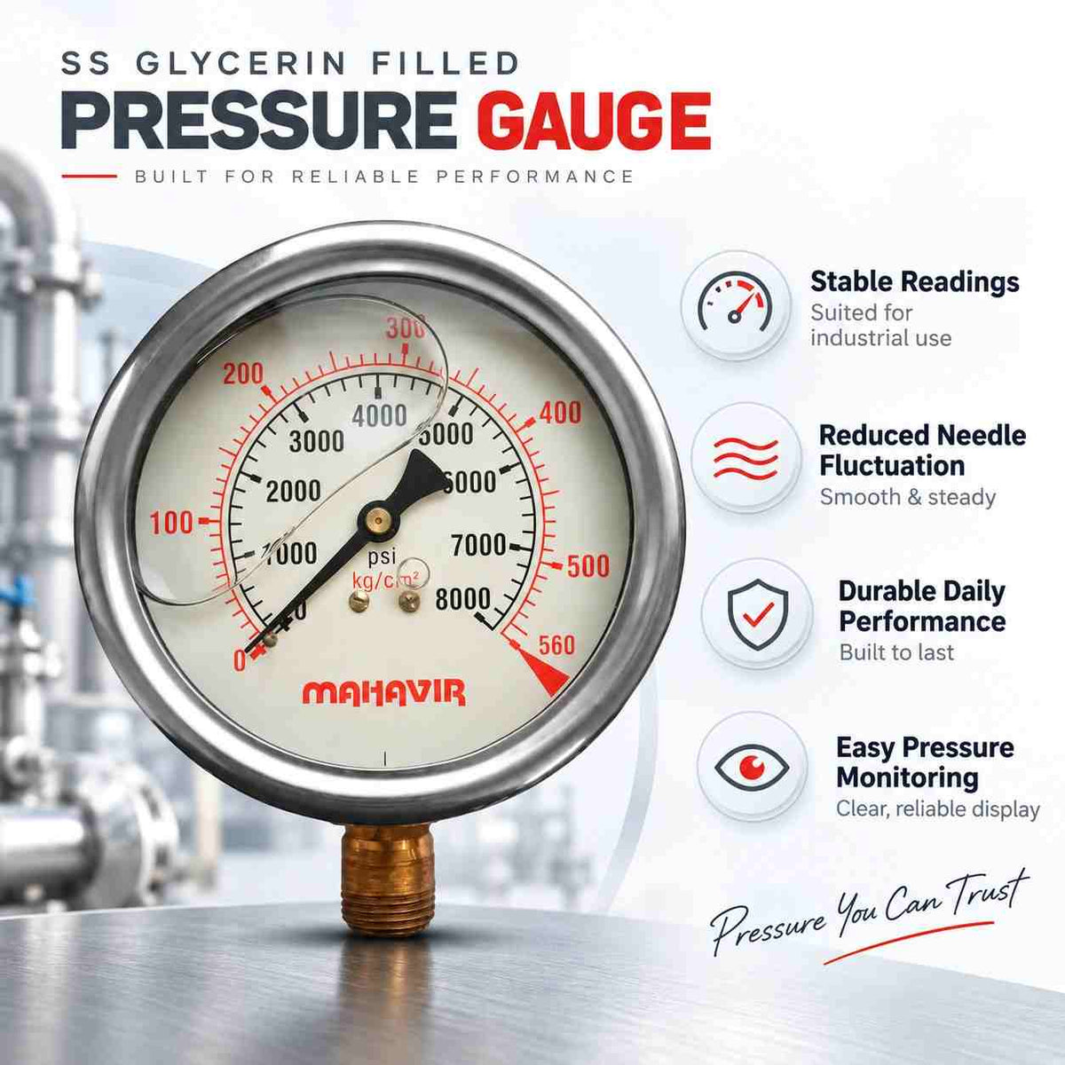 Implemental SS Glycerin Filled Pressure Gauge - 1