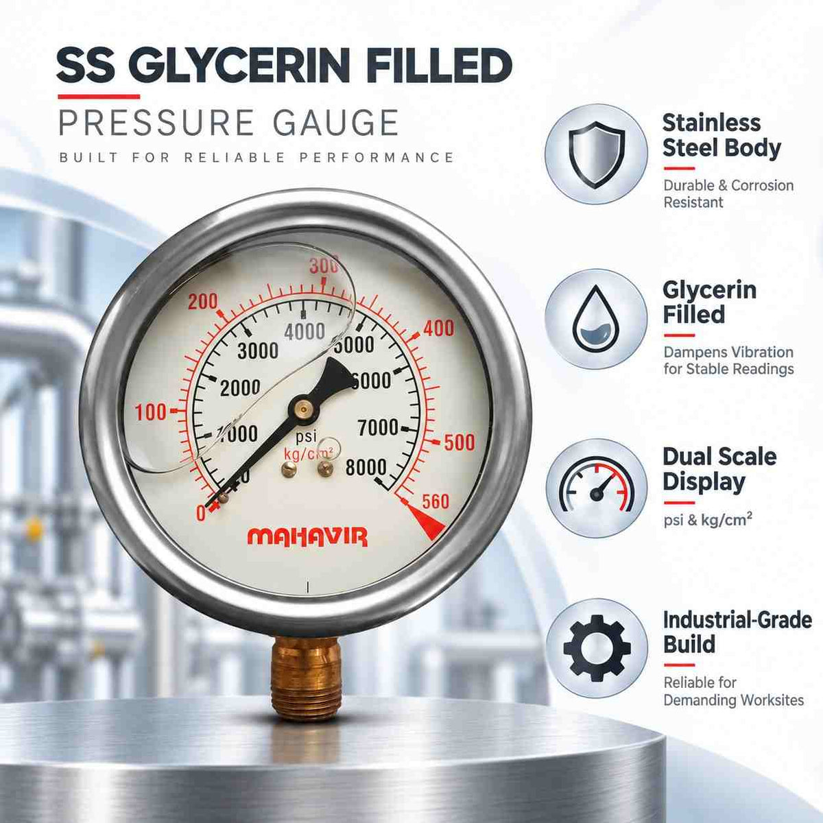 Implemental SS Glycerin Filled Pressure Gauge - 1