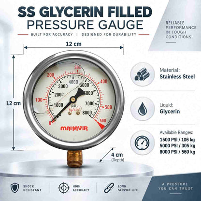 Implemental SS Glycerin Filled Pressure Gauge - 1