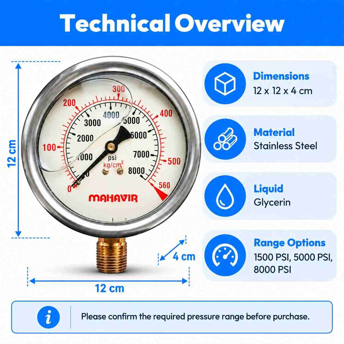 SS Glycerin Filled Pressure Gauge