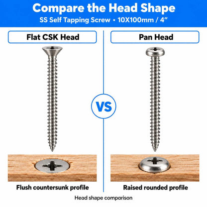 SS Self Tapping Screws-Flat CSK Philips Head-10X100mm/4"
