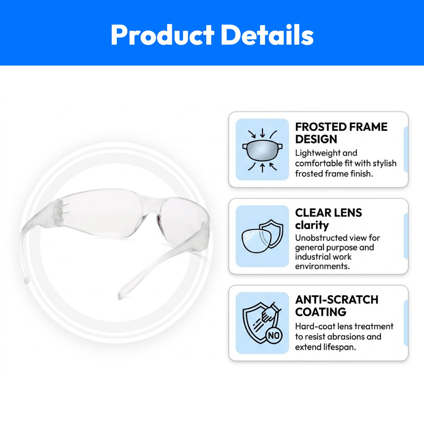 Safety Eyewear Frosted Frame Clear Lens