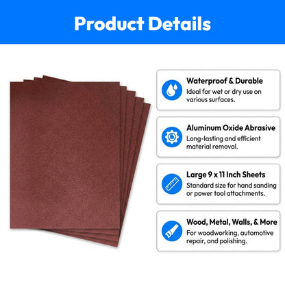 Sand Paper/Emery Paper/Sanding Paper Waterproof For Wood and Metal 9 x 11 Inch (Pack of 5) Regmar