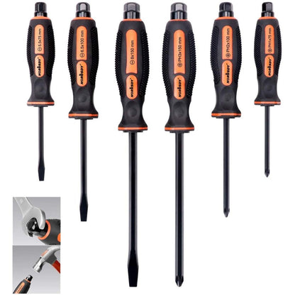 Implemental HORUSDY 6-Pieces Magnetic Screwdriver Set, 3 Phillips and 3 Flat Head Tips Screwdriver for Fastening, Chiselling and Loosening Seized Screws (New Screwdriver Set) - 1