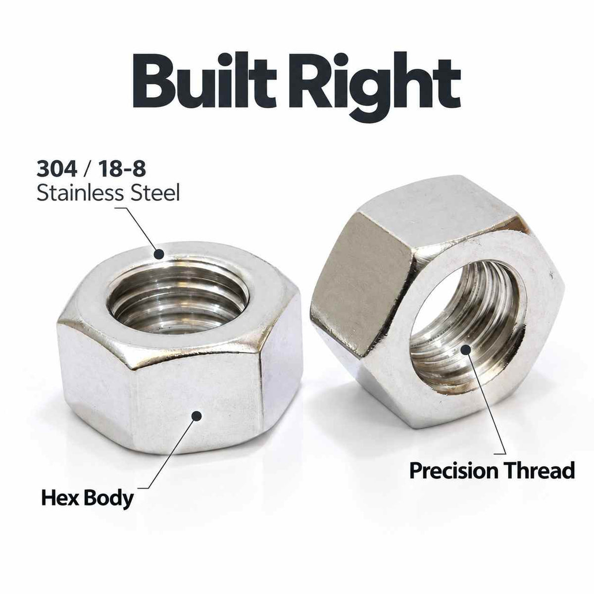 Implemental Stainless Hex Nut Bolt Dropper, 304 18-8 Stainless Steel Nuts1/2"x13-100 Pack - 1