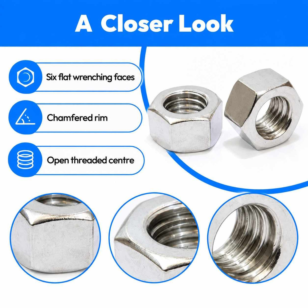 Stainless Hex Nut Bolt Dropper, 304 18-8 Stainless Steel Nuts1/2"x13-100 Pack