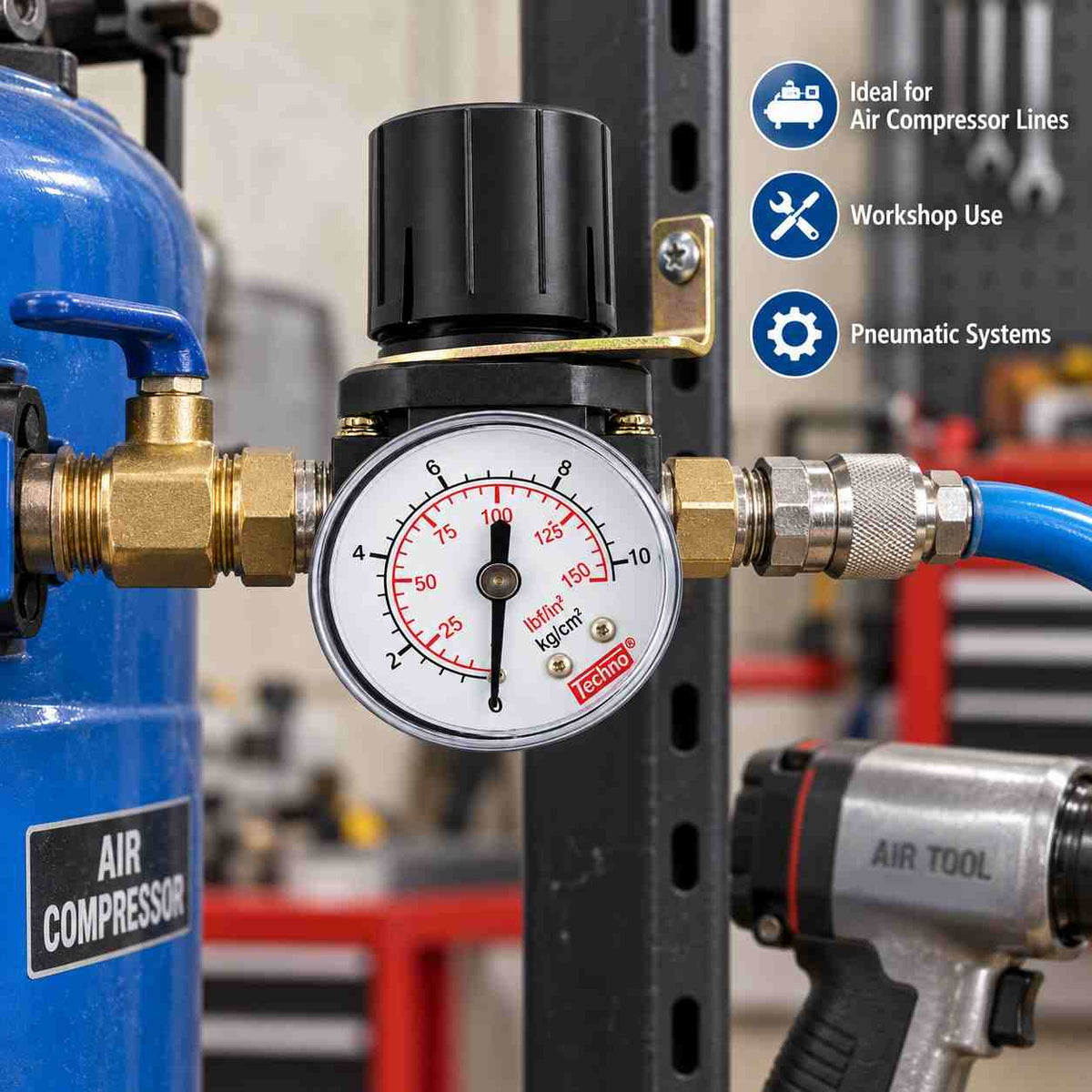 Techno AR2000-02 REGULATOR WITH GAUGE SIZE-1/4Inch