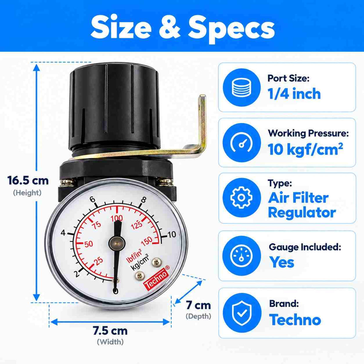 Techno AR2000-02 REGULATOR WITH GAUGE SIZE-1/4Inch
