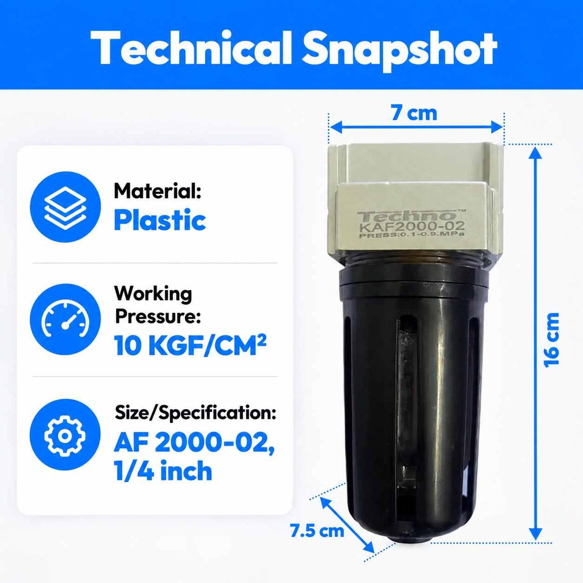 Techno Air Filter with Plastic Cover AF 2000-02-1/4Inch