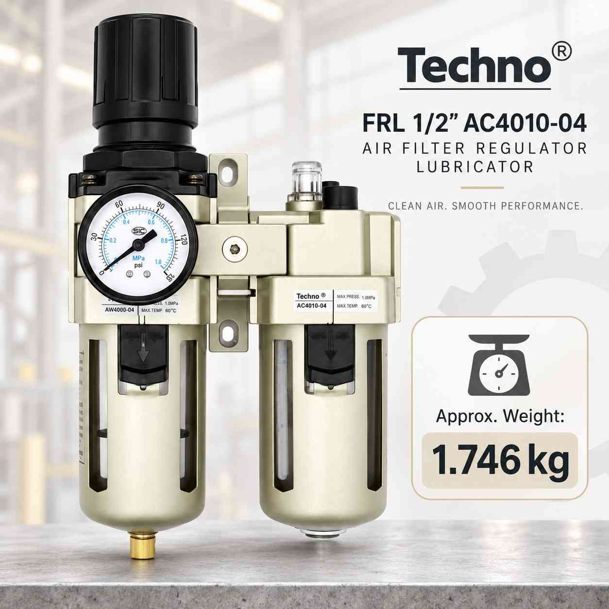 Techno FRL 1/2 AC4010-04 Air Filter Regulator Lubricator
