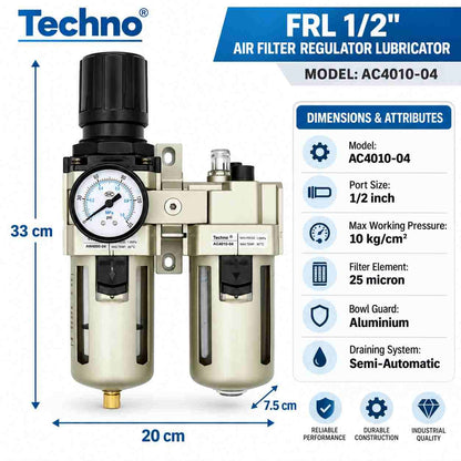Techno FRL 1/2 AC4010-04 Air Filter Regulator Lubricator