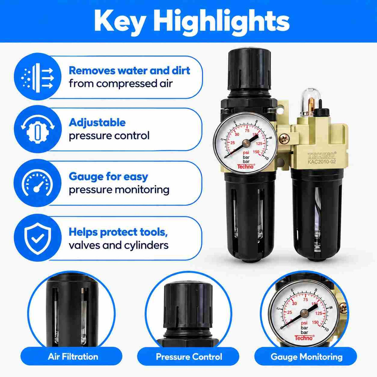 Techno FRL without Plastic Guard with Gauge KAC2010-02-1/4Inch