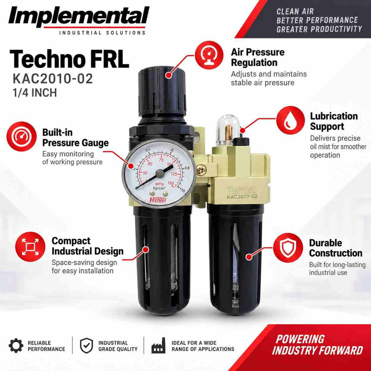 Techno FRL without Plastic Guard with Gauge KAC2010-02-1/4Inch