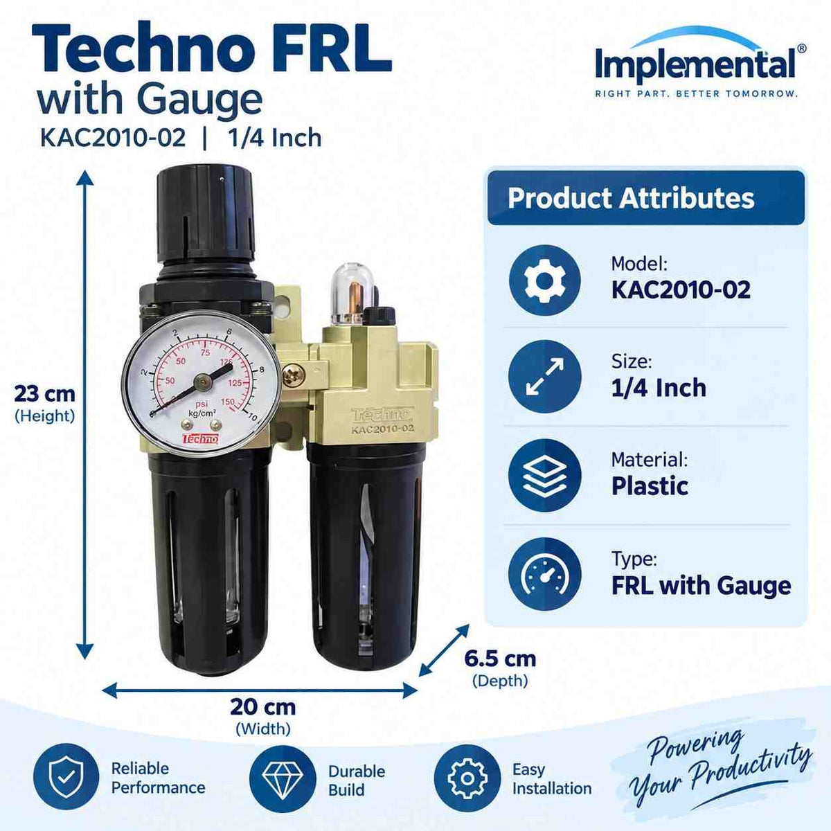 Techno FRL without Plastic Guard with Gauge KAC2010-02-1/4Inch