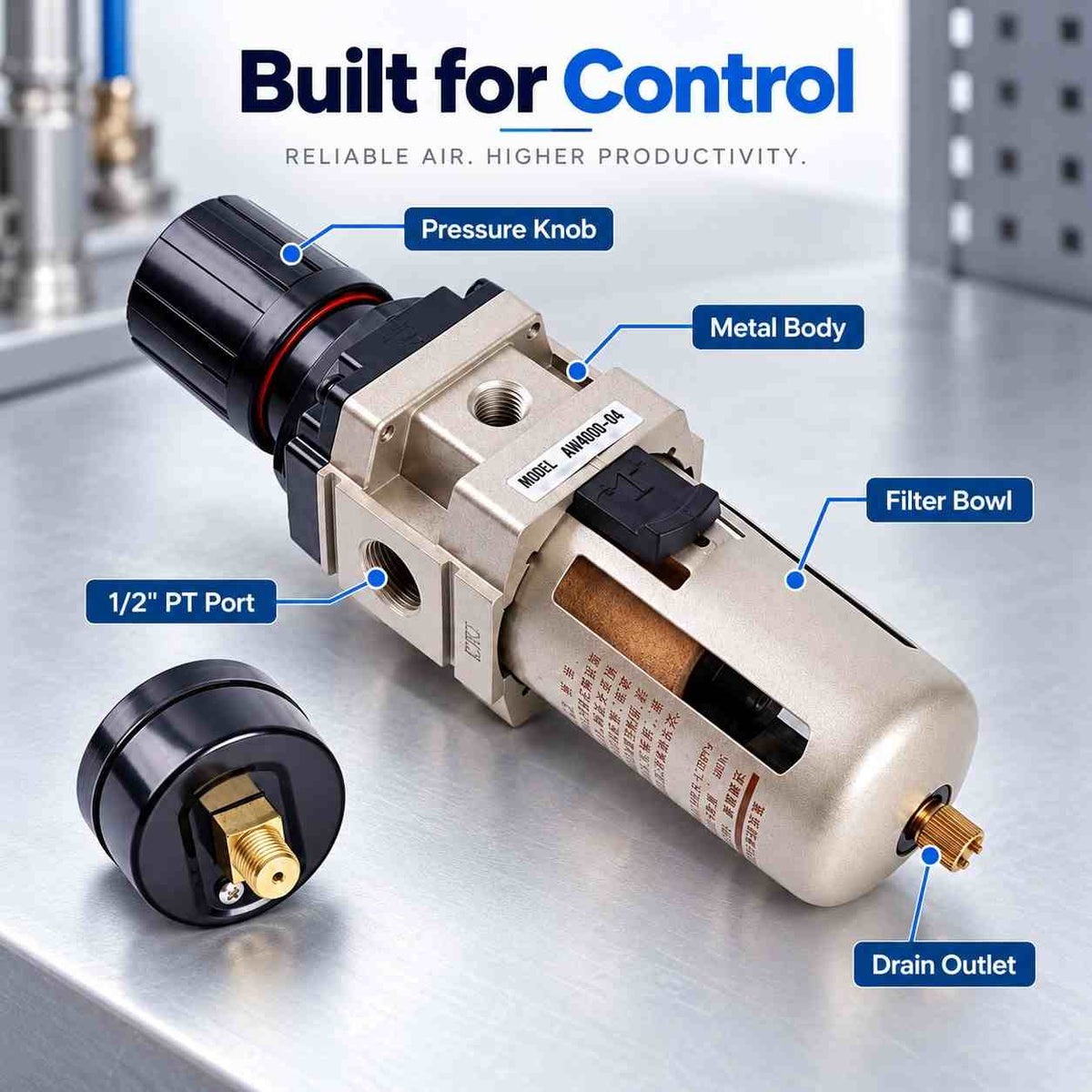 Implemental Techno FR 1/2 AW4000-04 Filter Regulator - 1