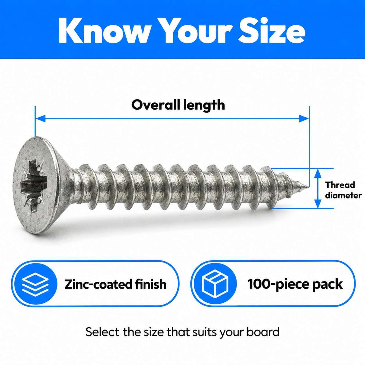 Threaded Chipboard Zinc Coated Screws-100Pcs