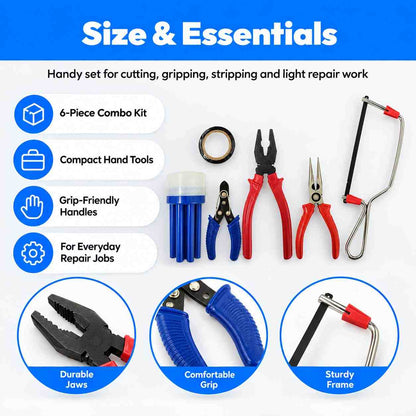 Tools Combo(Combination Plier, 2 in 1 Screwdriver, Wire Stripper, Tester, Paper Cutter, Electrical Tape, Measuring Tape)