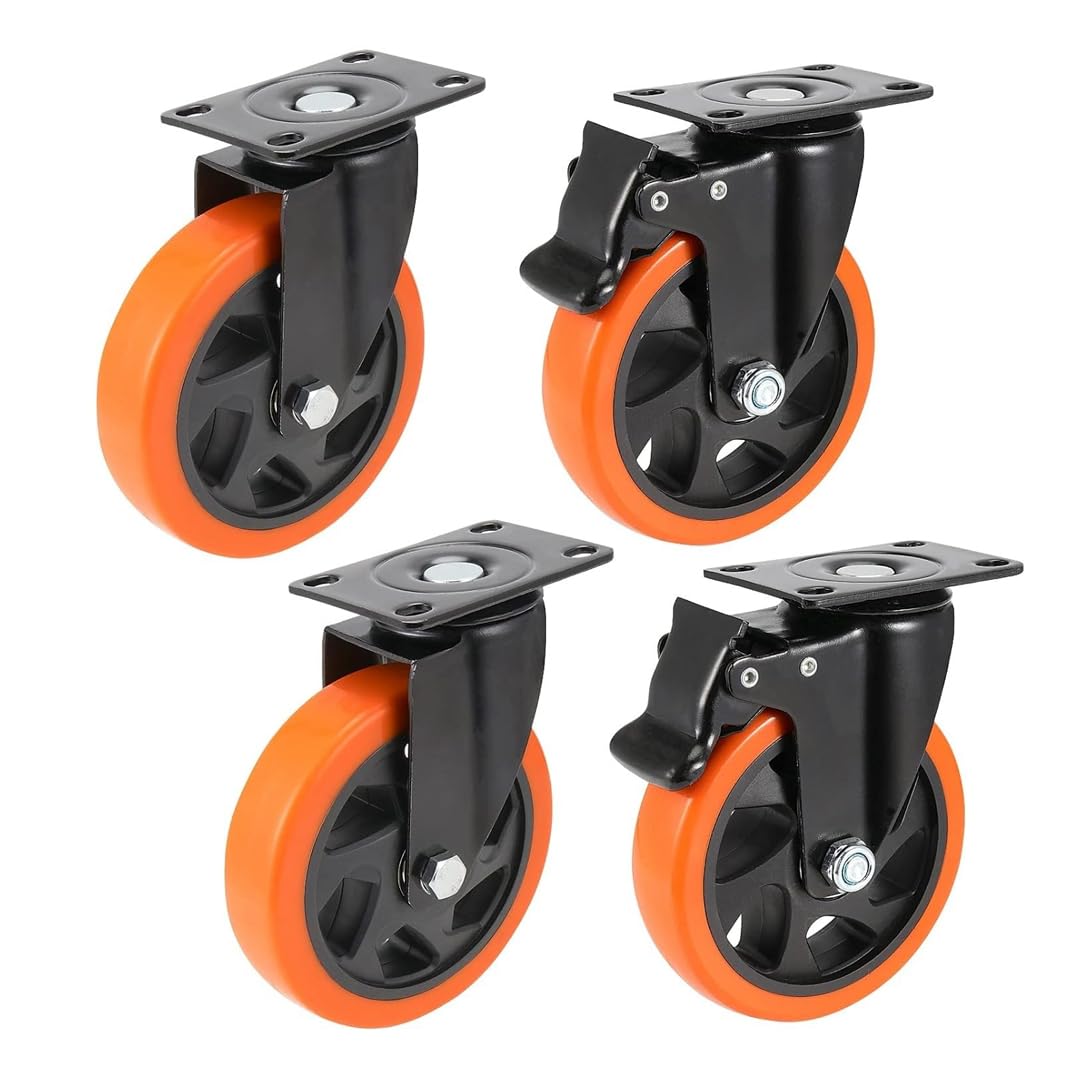 4 Rubber Trolley Wheels with 2 Break & 2 Without break-2Inch