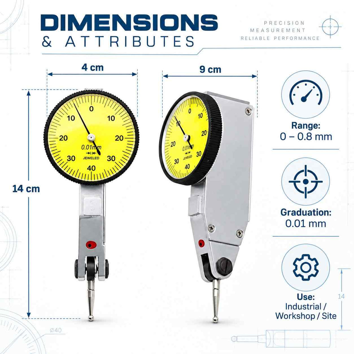 Implemental Trusize 0-0.8mm Dial Test indicator dial gauge-0.01MM - 1