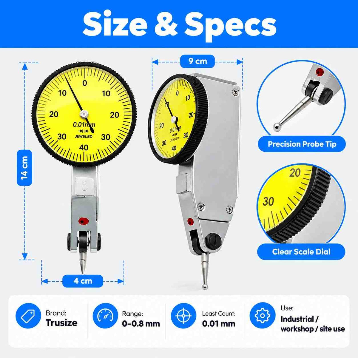 Trusize 0-0.8mm Dial Test indicator dial gauge-0.01MM