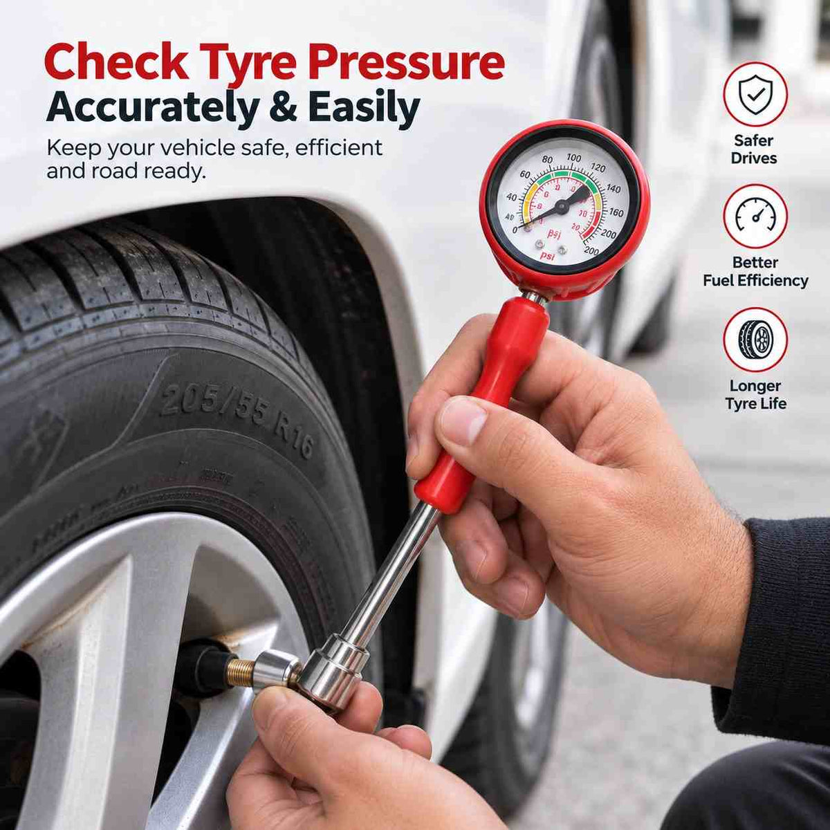 Tyre Pressure Rod Gauge 0-200 PSI