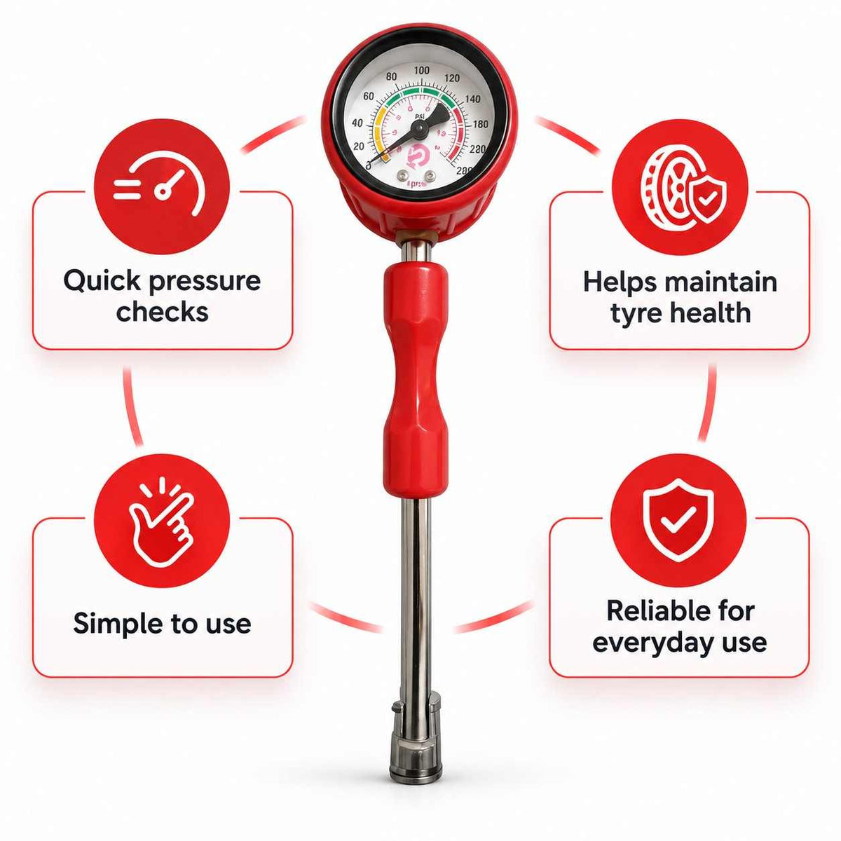 Tyre Pressure Rod Gauge 0-200 PSI