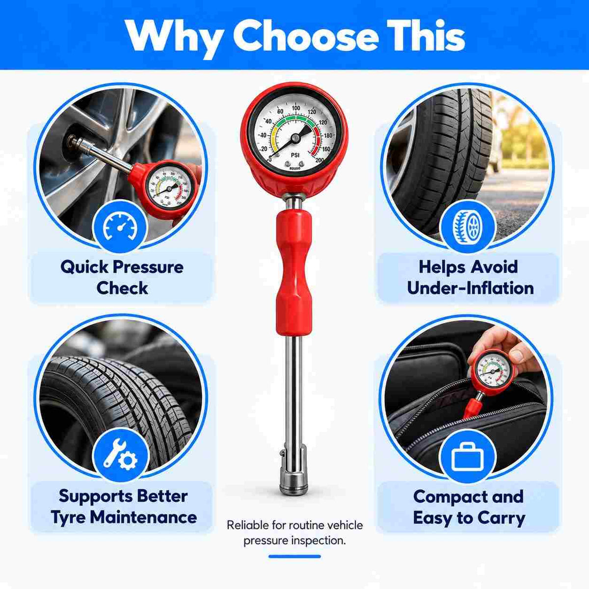 Tyre Pressure Rod Gauge 0-200 PSI